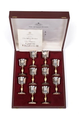 Lot 519 - A Set of Ten Parcel-Gilt Silver Queen's Beasts Goblets, Garrard & Co, London 1977, produced to...