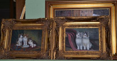 Lot 1270 - Henrietta Roos, cat picture and three framed pictures of kittens (4)