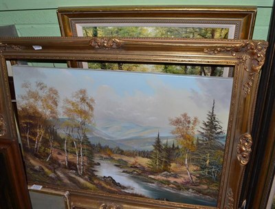 Lot 1318 - John Corcoran (20th century) An extensive lakeland landscape,  signed, oil on canvas, together with