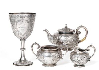 Lot 525 - Coursing Interest - A Victorian Scottish Silver Presentation Three Piece Tea Service, maker's...