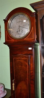 Lot 1337 - A mahogany inlaid longcase clock with circular silvered dial inscribed Muir & Sons, Glasgow