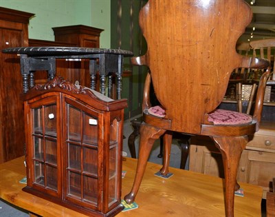 Lot 1354 - Carved oak drop leaf occasional table, a mahogany armchair with shield shaped back and reproduction