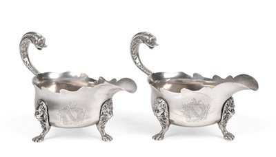 Lot 528 - A Pair of George II Provincial Silver Sauceboats, James Kirkup Newcastle 1747, with shaped rim,...