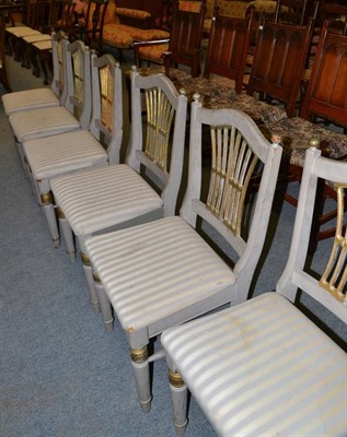 Lot 1390 - A set of six reproduction grey painted dining chairs