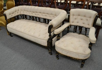 Lot 1398 - Victorian button back and ebonised settee and armchair