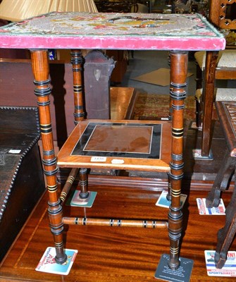 Lot 1416 - Carved oak stool and occasional table with bead and woolwork top