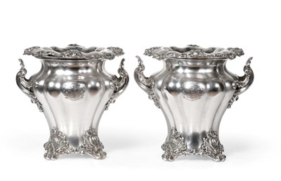 Lot 535 - A Pair of Old Sheffield Plate Wine Coolers, circa 1820/30, of melon fluted inverted baluster shape