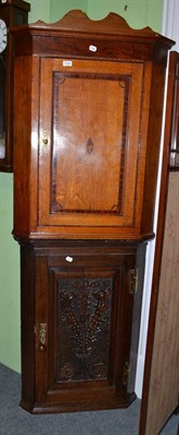 Lot 1445 - Two oak corner cupboards