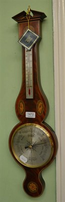 Lot 1472 - A mahogany inlaid aneroid barometer signed Comitti of London