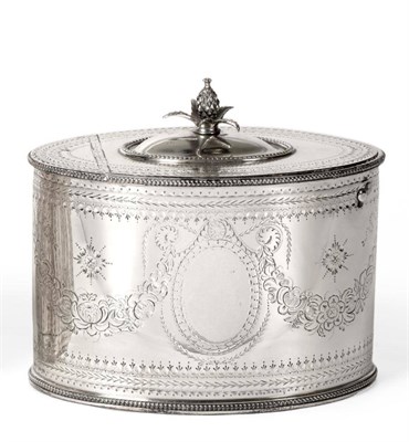 Lot 546 - A George III Silver Tea Caddy, Thomas Daniell, London 1783, oval with bead borders, the cover...