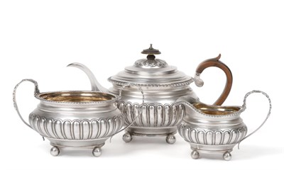 Lot 547 - A George IV Silver Three Piece Tea Service, Charles Fox, London 1820, of squat circular form...