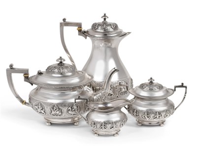Lot 561 - An Indian Silver Four Piece Tea Service, Tarachund Parsram, Bombay, early 20th century, oval on...