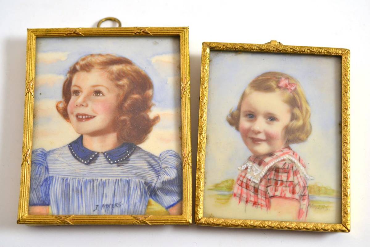 Lot 31 - Two miniatures of children signed J Myers