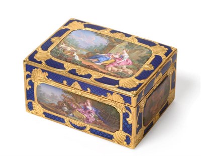 Lot 569 - A Continental Enamelled Gold Snuff Box, unmarked, in the manner of Jean Ducrollay, possibly...