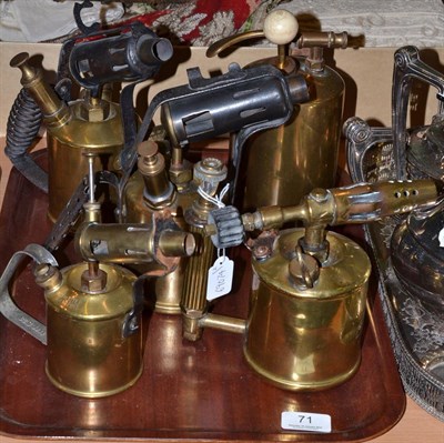 Lot 71 - Burmos brass paraffin lamp and four others including Radius 52, original Sievert and Governor (5)