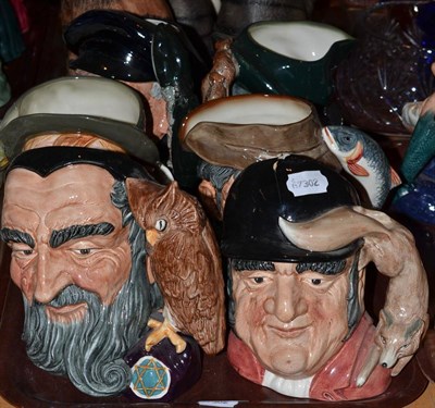 Lot 89 - Six large Royal Doulton character jugs - Lobster Man, Pied Piper,  Merlin, Jarge, Gone Away...