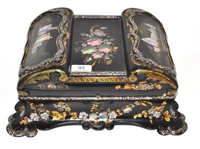 Lot 93 - A Victorian papier mache workbox with painted, gilt and mother-of-pearl decoration and lift out...