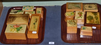 Lot 99 - A collection of Mauchline ware and Souvenir ware comprising: fourteen various trinket, money...