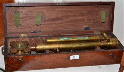 Lot 101 - A 19th century surveyor's brass level in a mahogany case