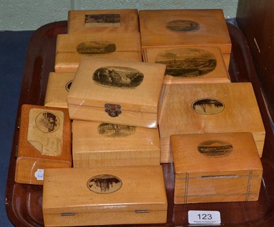 Lot 123 - A collection of Mauchline ware comprising: a money box and ten various sized trinket boxes (11)