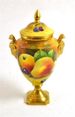Lot 144 - Coalport pedestal vase and cover decorated with fruit, signed Baggott