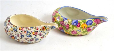 Lot 146 - A rare Royal Winton pap boat decorated in a Chintz pattern and another in the Sweet Pea pattern (2)