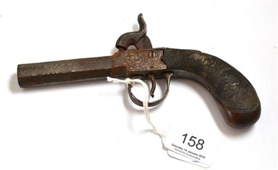 Lot 158 - A 19th century percussion boxlock pocket pistol, the octagonal barrel with Birmingham proof marks