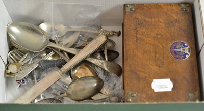 Lot 164 - A collection of silver and silver plated exhibition related spoons and an oak box