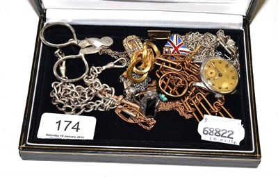 Lot 174 - A pendant stamped '10K' with chain, mourning ring, Smiths wristwatch etc