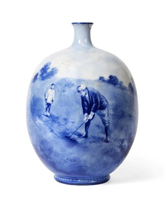 Lot 587 - A Doulton Burslem Golfing Vase, by J.Littler, painted in blue with a golfer and his caddy...