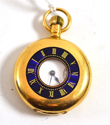 Lot 188 - A lady's 18ct gold and enamel fob watch