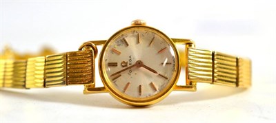 Lot 189 - A lady's 18ct gold wristwatch on yellow metal bracelet, watch case stamped with convention hallmark