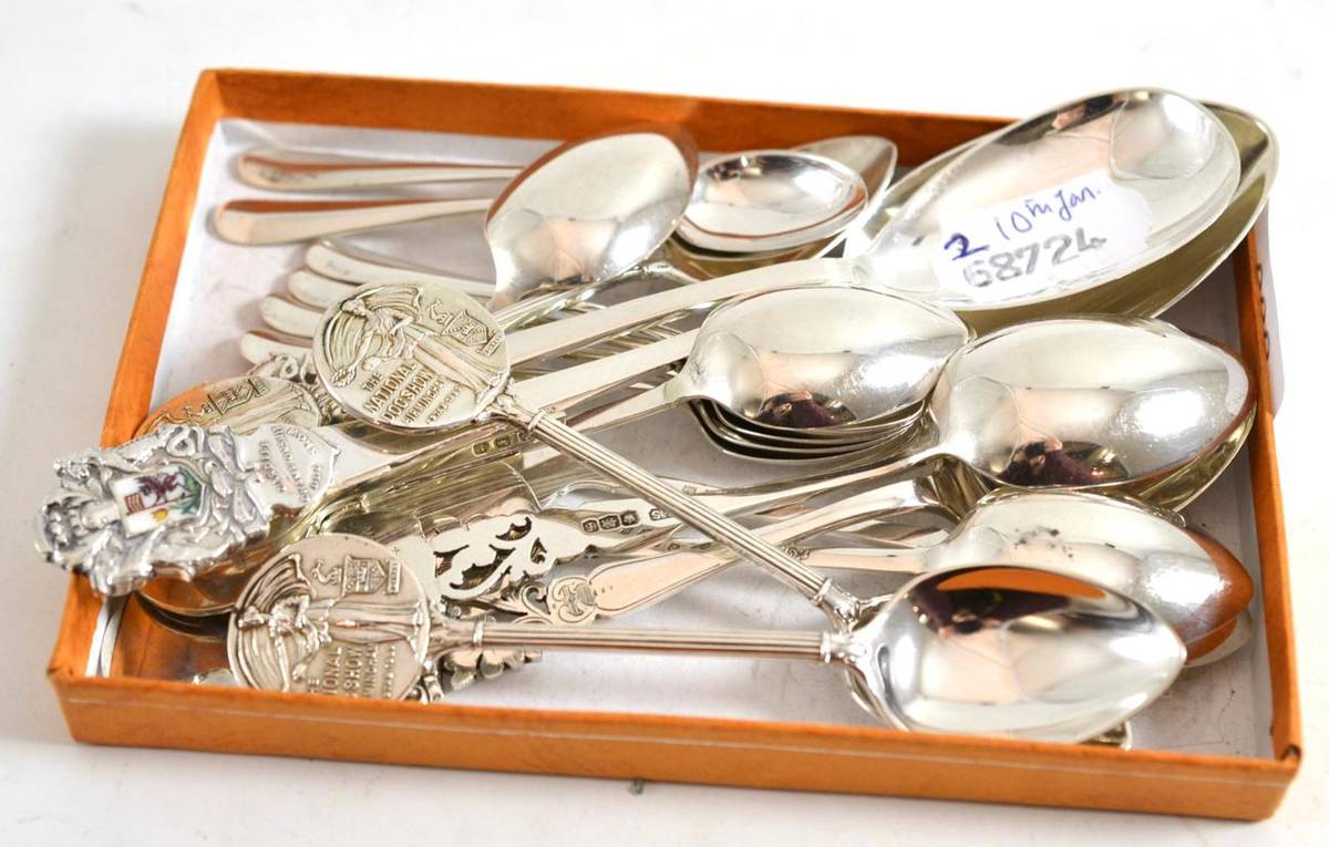 Lot 203 - Seven silver National Dog Show teaspoons, two Irish Terrier Club spoons, two Cardiff Dog Show...