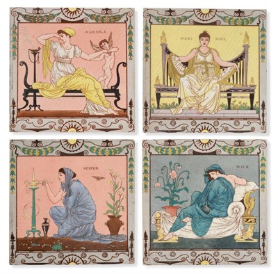 Lot 590 - Walter Crane (British, 1845-1915) for Maw and Co: A Set of Four The Times of Day 8 " Picture Tiles