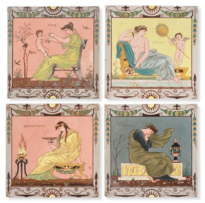 Lot 591 - Walter Crane (British, 1845-1915) for Maw and Co: A Set of Four The Seasons 8 " Picture Tiles, dust