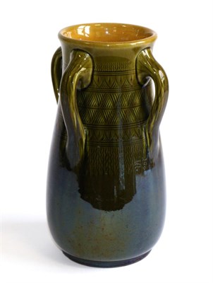 Lot 592 - Christopher Dresser (Scottish, 1834-1904): A Linthorpe Pottery Four-Handled Vase, with...