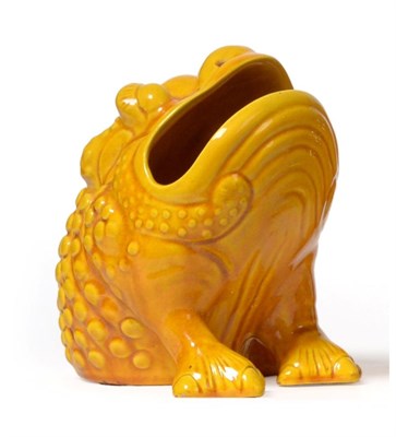 Lot 597 - A Burmantofts Faience Pottery Toad Spoon Warmer, modelled seated with open mouth, mustard...