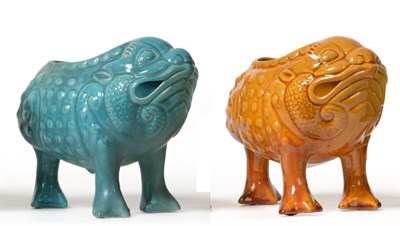 Lot 598 - A Dunmore Pottery Grotesque Toad, modelled on three legs, mustard glaze, impressed DUNMORE...