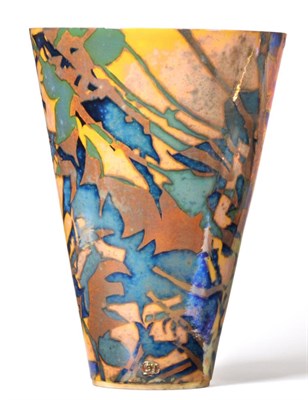 Lot 609 - Sutton Taylor (Yorkshire, b.1943): An Earthenware Lustre Vase, of flared cylindrical form,...