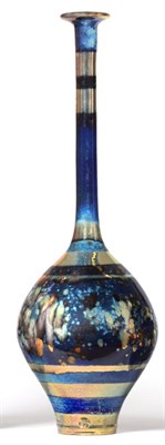 Lot 610 - Sutton Taylor (Yorkshire, b.1943): An Earthenware Lustre Bottle Vase, wheel thrown, in gold and...