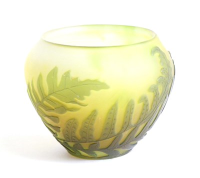 Lot 619 - A Gallé Cameo Glass Vase, with acid etched overlaid decoration of ferns on a green/yellow...