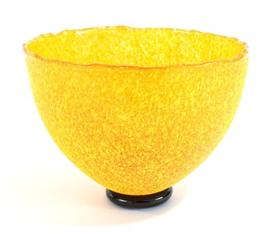 Lot 627 - Bertil Vallien (Swedish, b.1938) for Kosta Boda: A Glass Bowl, yellow texture on an orange...