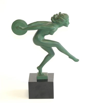 Lot 634 - Garcia: A Green Patinated Metal Figure, modelled as a nude dancer with cymbals, signed in the...