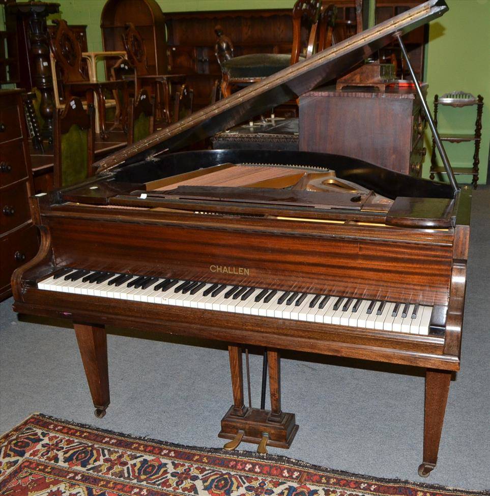 Lot 671 - A Challen mahogany boudoir grand piano