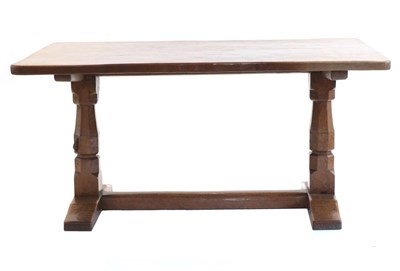 Lot 645 - Mouseman: A 1940s Robert Thompson English Oak 5ft Refectory Table, the three plank dowelled-top...