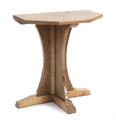 Lot 647 - Mouseman: A Robert Thompson English Oak Hall Table, the adzed five-sided top, on three adzed...