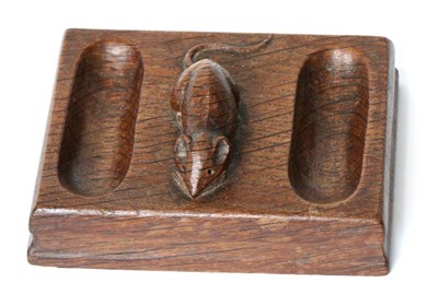 Lot 652 - Mouseman: A Robert Thompson English Oak Double Pin Tidy, with carved mouse signature, 10cm by 13cm