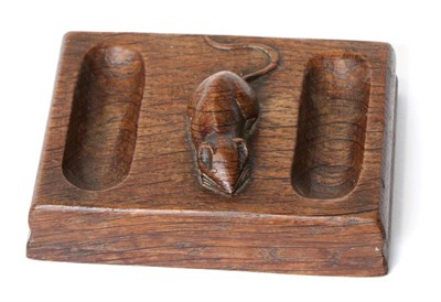 Lot 653 - Mouseman: A Robert Thompson English Oak Double Pin Tidy, with carved mouse signature, 10cm by 13cm