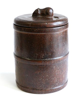 Lot 655 - Mouseman: A Robert Thompson English Oak Jar and Cover, of cylindrical barrel form, the cover...