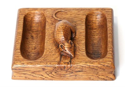 Lot 658 - Mouseman: A Robert Thompson English Oak Double Pin Tidy, with carved mouse signature, 10cm by...